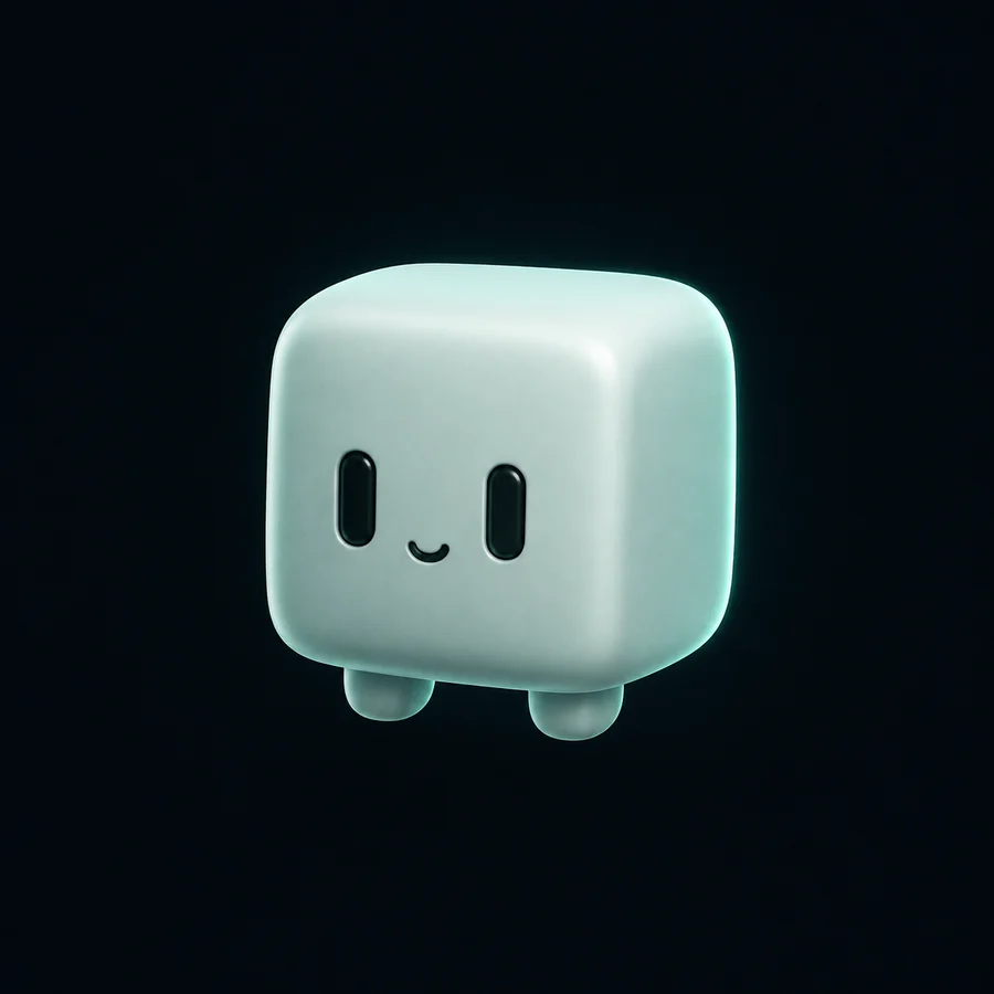 Bit, our small mint cube mascot, floating in a field of compute